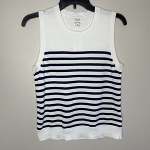 J.CREW Sweater Shell Women Medium White Navy Stripe Top NEW Cotton CA085